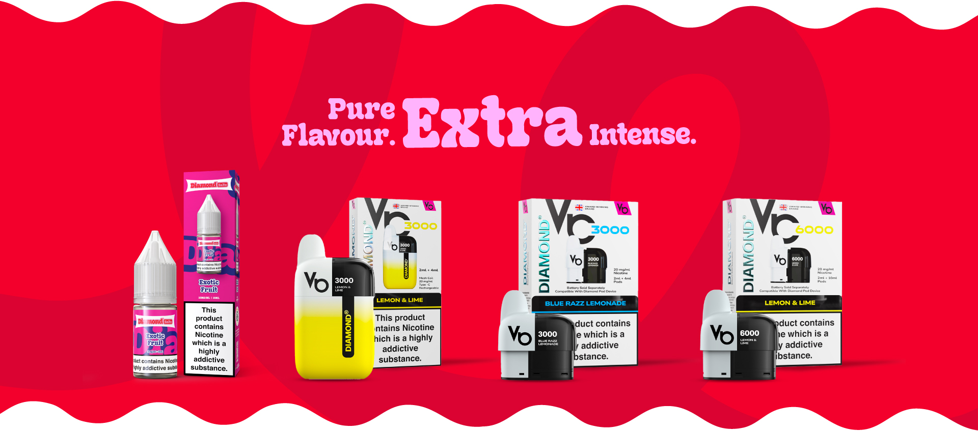 Diamond vape, Diamond salts and diamond pods Pure-Flavour.-Extra-Intense